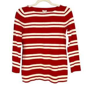 J.Crew Factory Striped Knit Long Sleeve Cotton Top Red White Size XXS NWT